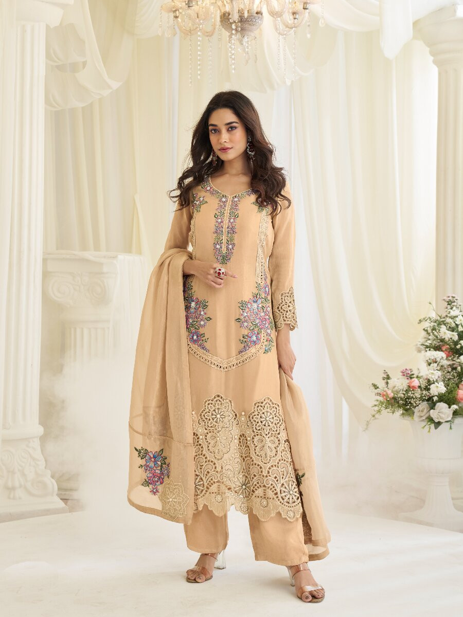Peach Premium Simar Silk Embroidery Sequins Wedding Party Festival Casual Ready Palazzo Pant Salwar Kameez