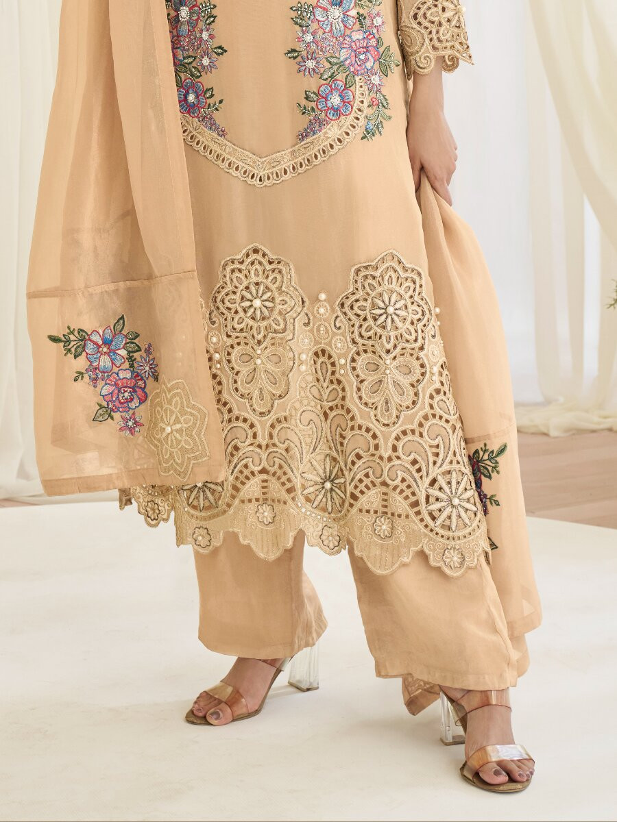 Peach Premium Simar Silk Embroidery Sequins Wedding Party Festival Casual Ready Palazzo Pant Salwar Kameez