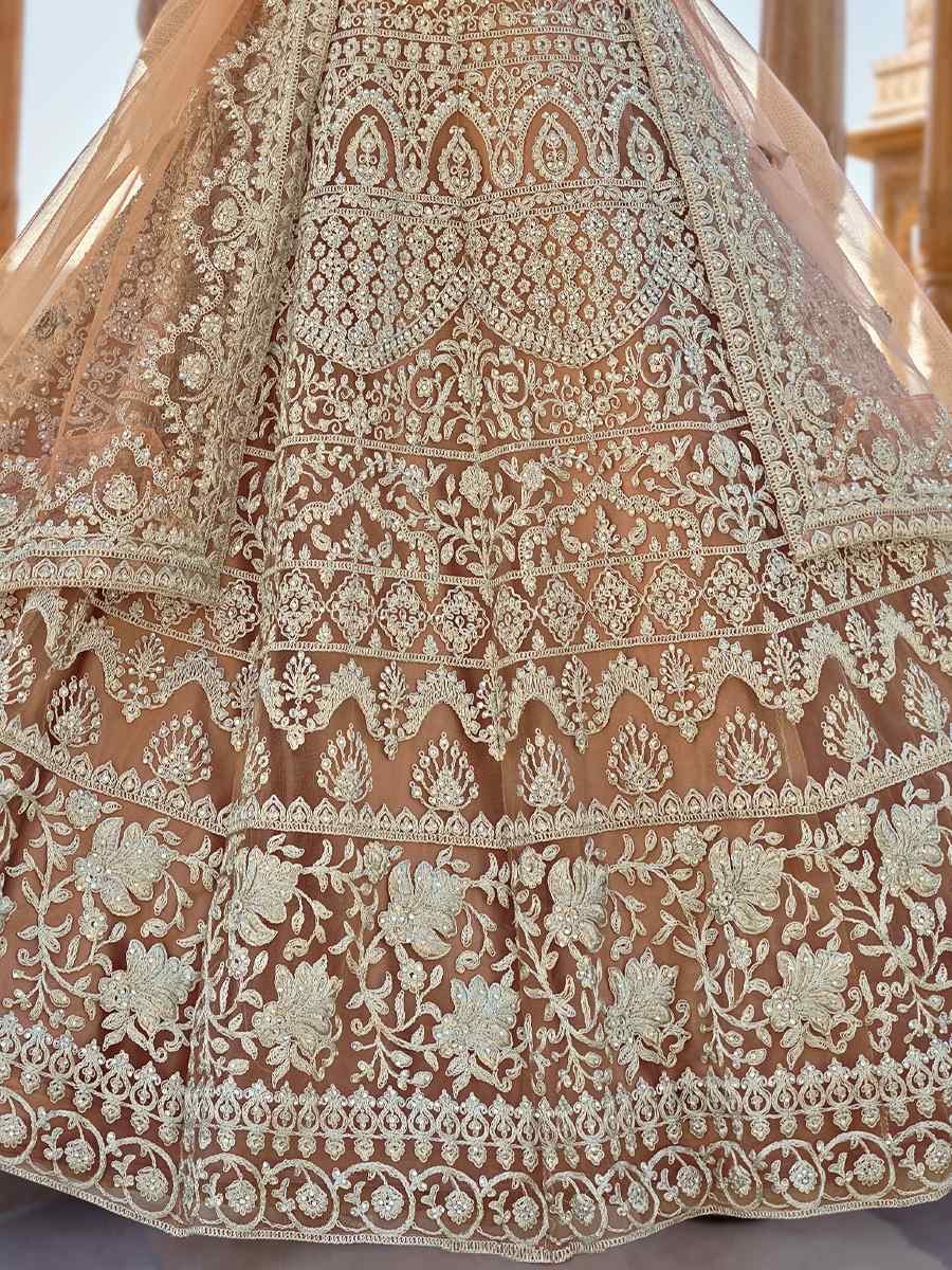 Peach Pure Butterfly Net Embroidered Festival Wedding Anarkali Salwar Kameez