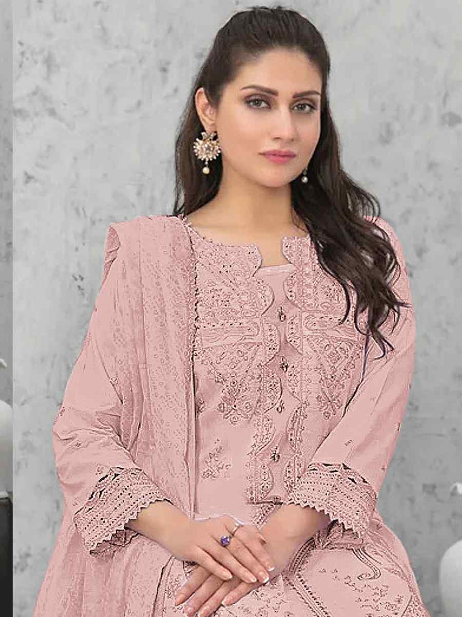 Peach Pure Cambric Cotton Embroidered Festival Wedding Pant Salwar Kameez
