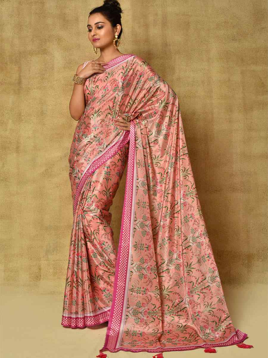 Peach Pure Chinon Printed Party Festival Contemporary Saree