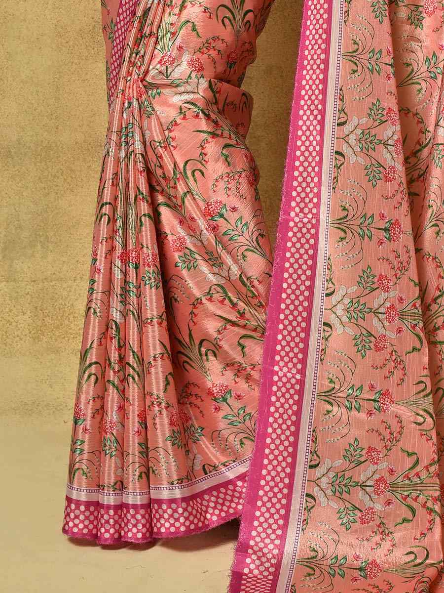Peach Pure Chinon Printed Party Festival Contemporary Saree
