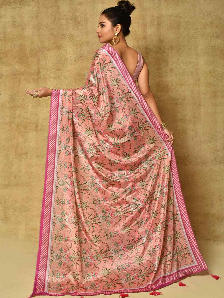 Peach Pure Chinon Printed Party Festival Contemporary Saree