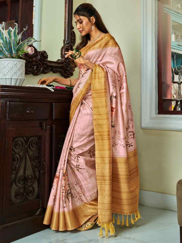 Peach Pure Handloom Silk Handwoven Wedding Festival Heavy Border Saree