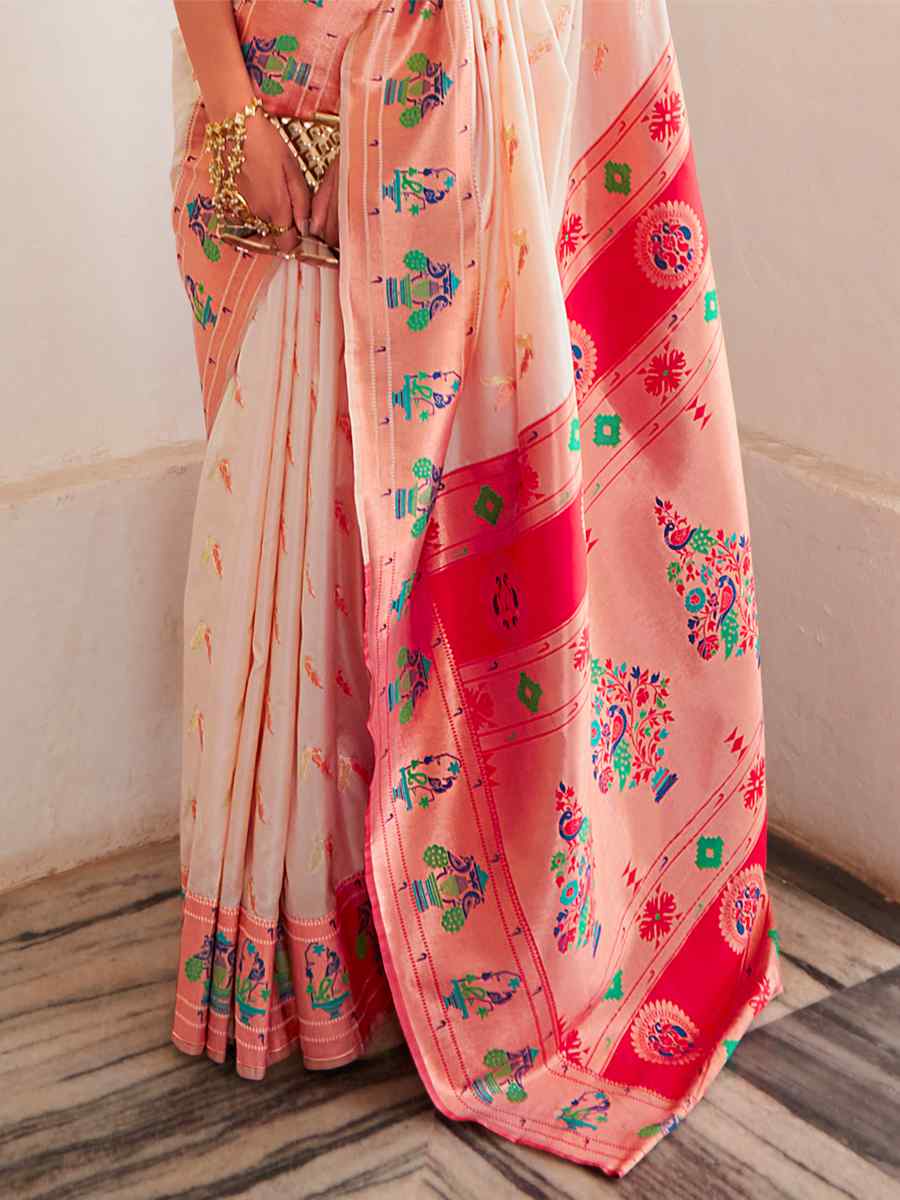 Peach Pure Heavy Silk  Handwoven Wedding Festival Heavy Border Saree