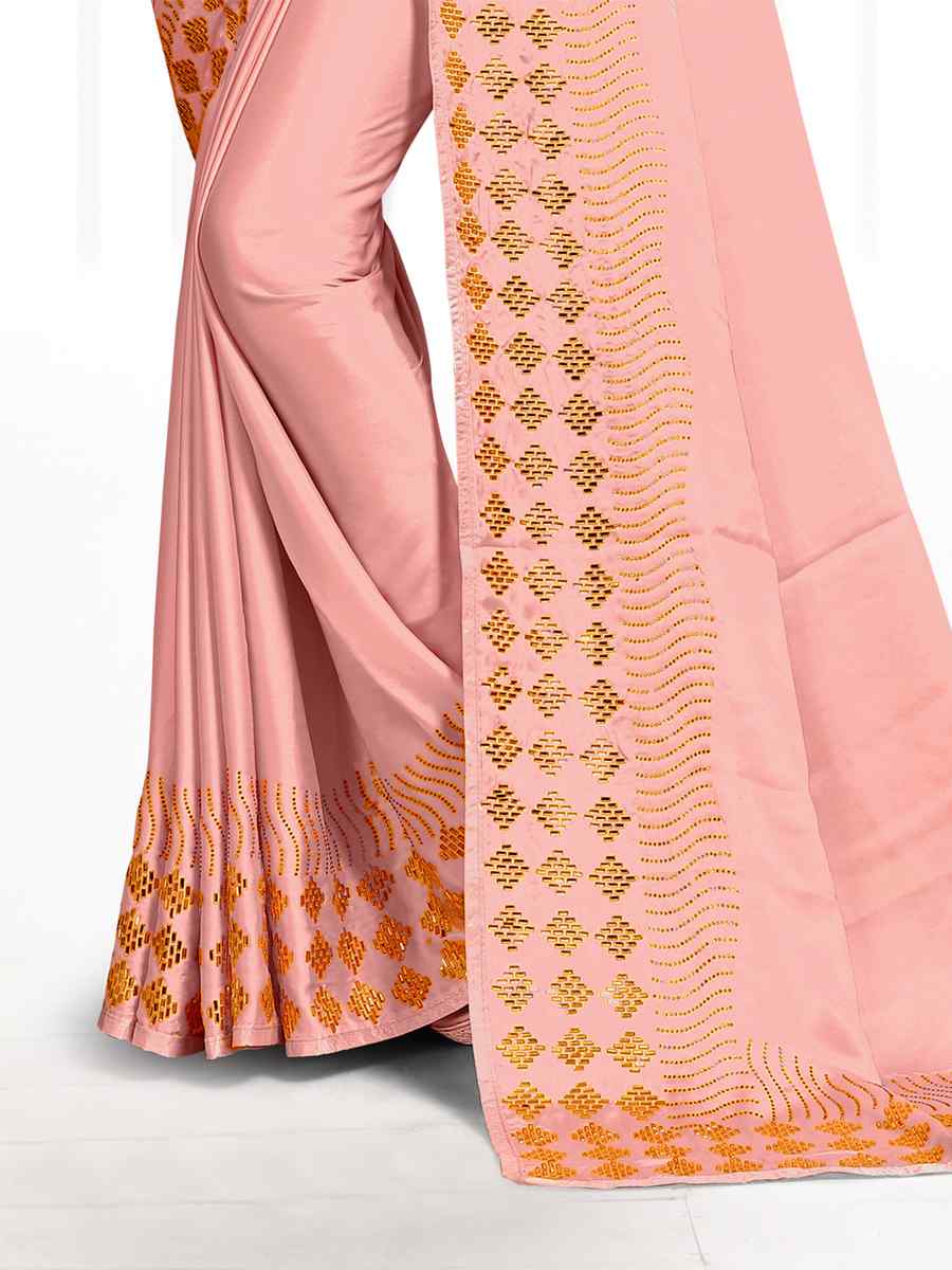 Peach Pure Satin Traditional Party Festival Classic Style Saree
