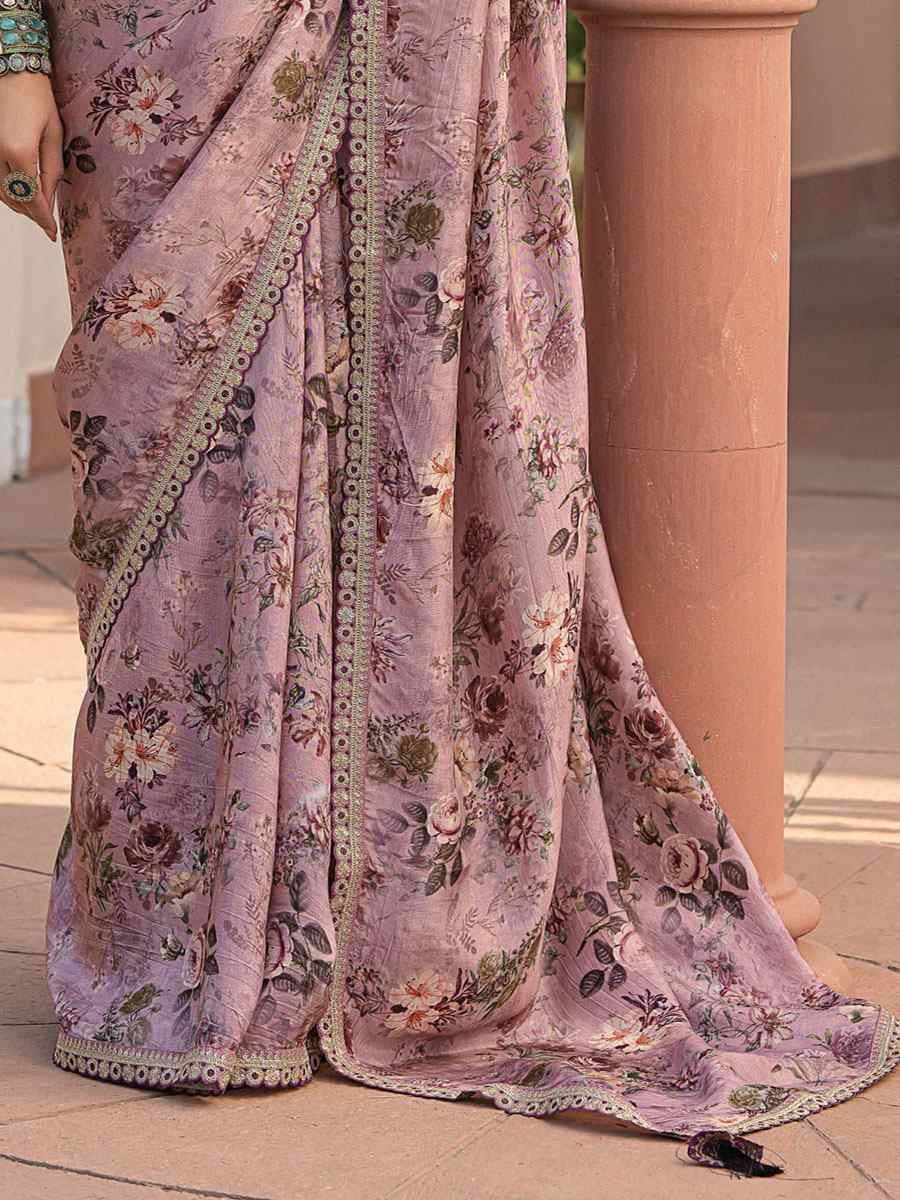 Peach Pure Viscose Dola Silk Embroidery Casual Festival Party Heavy Border Sarees