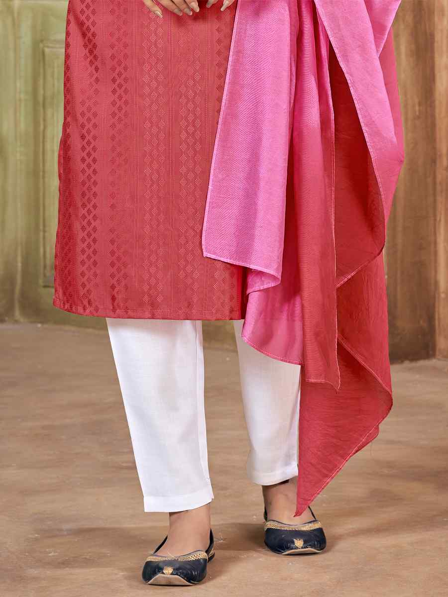 Peach Pure Viscose Embroidered Festival Casual Ready Pant Salwar Kameez