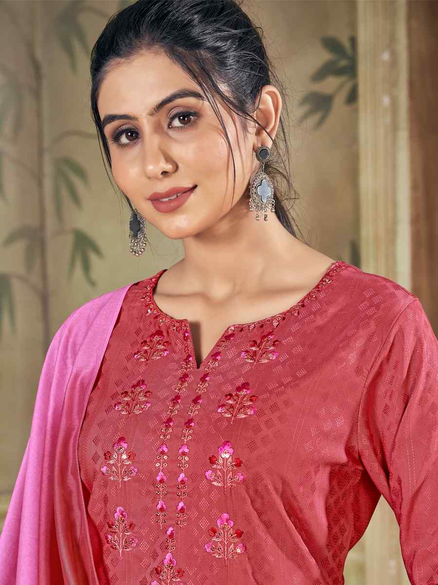 Peach Pure Viscose Embroidered Festival Casual Ready Pant Salwar Kameez