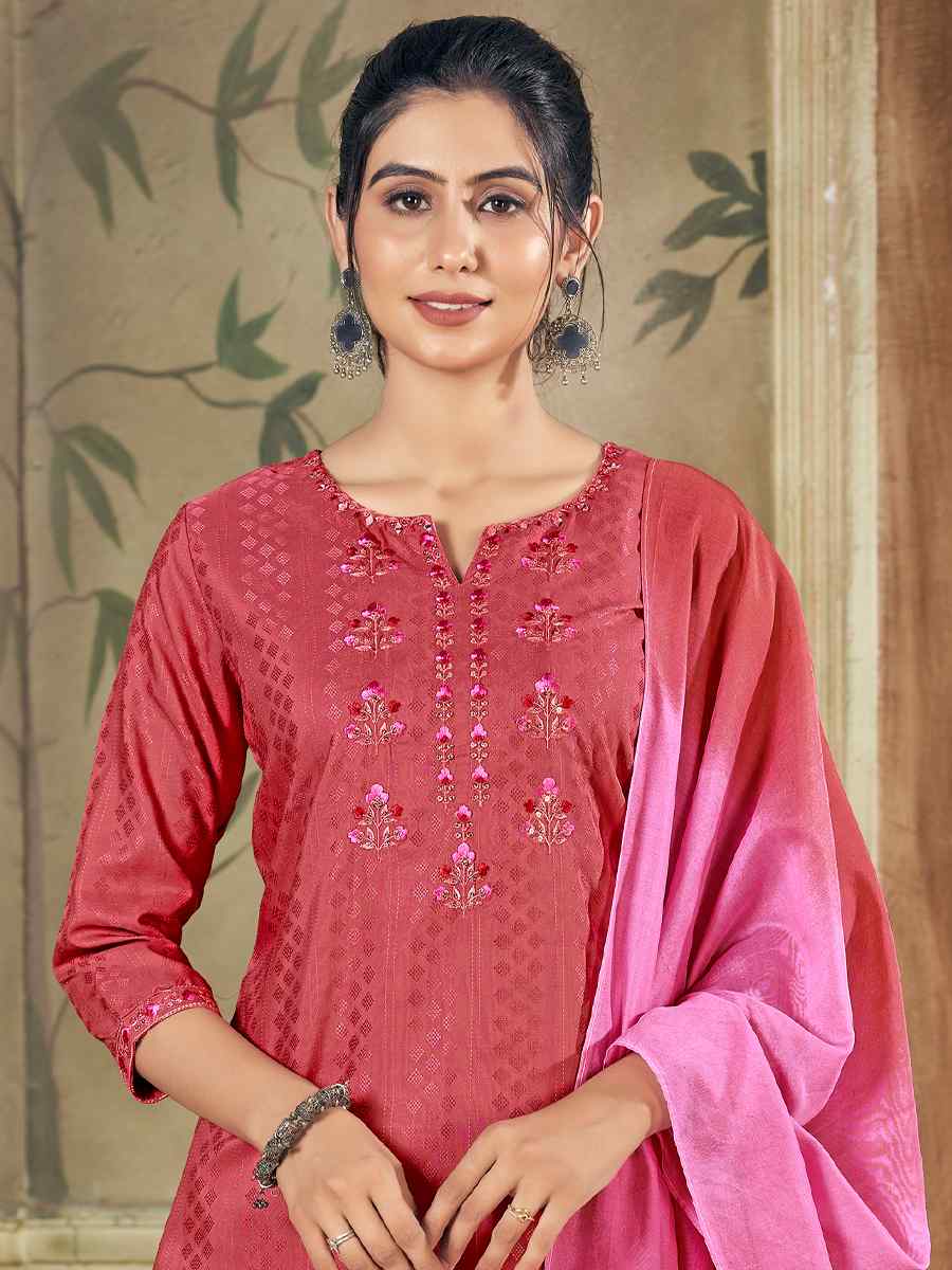 Peach Pure Viscose Embroidered Festival Casual Ready Pant Salwar Kameez