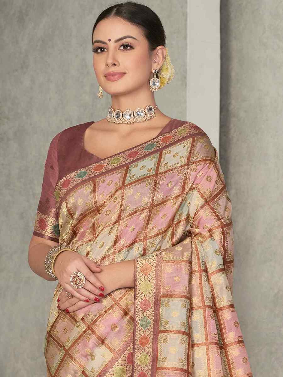 Peach Rangkat Tussar Silk Embroidered Party Festival Classic Style Saree