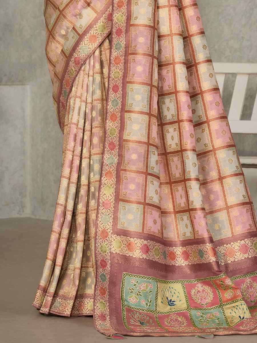 Peach Rangkat Tussar Silk Embroidered Party Festival Classic Style Saree