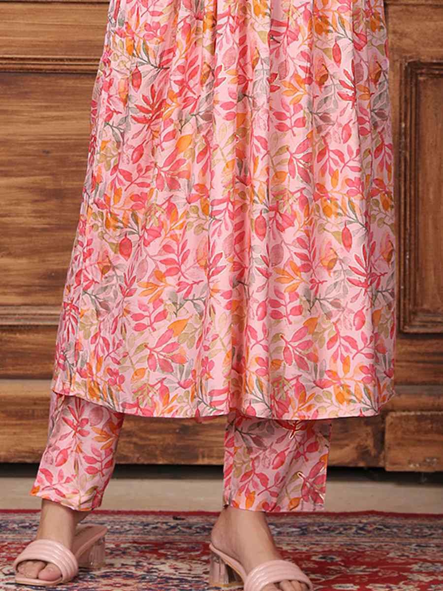 Peach Rayon Printed Festival Casual Kurti