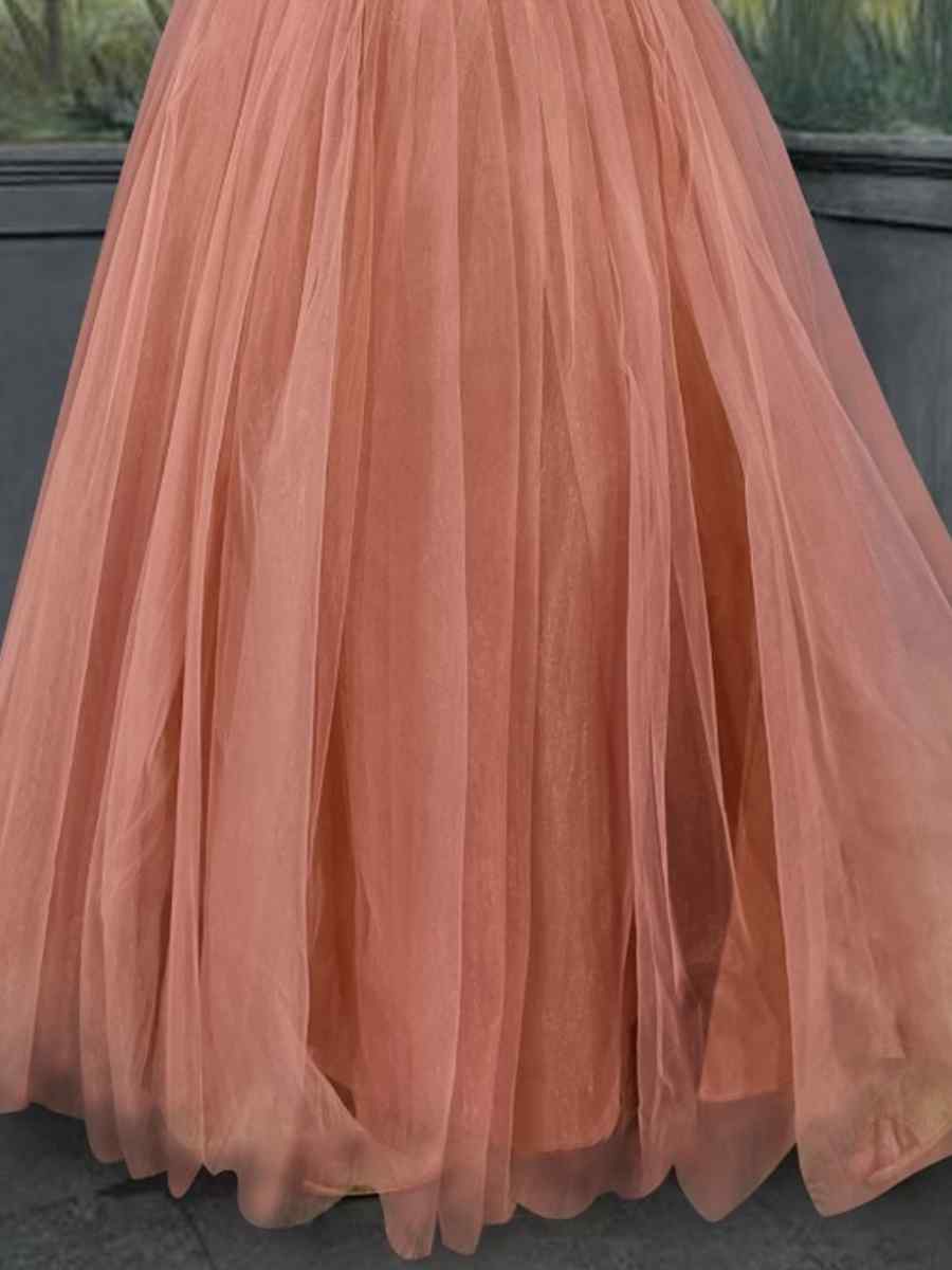 Peach Rayon Soft Net Embroidered Party Wedding Salwars Girls Wear