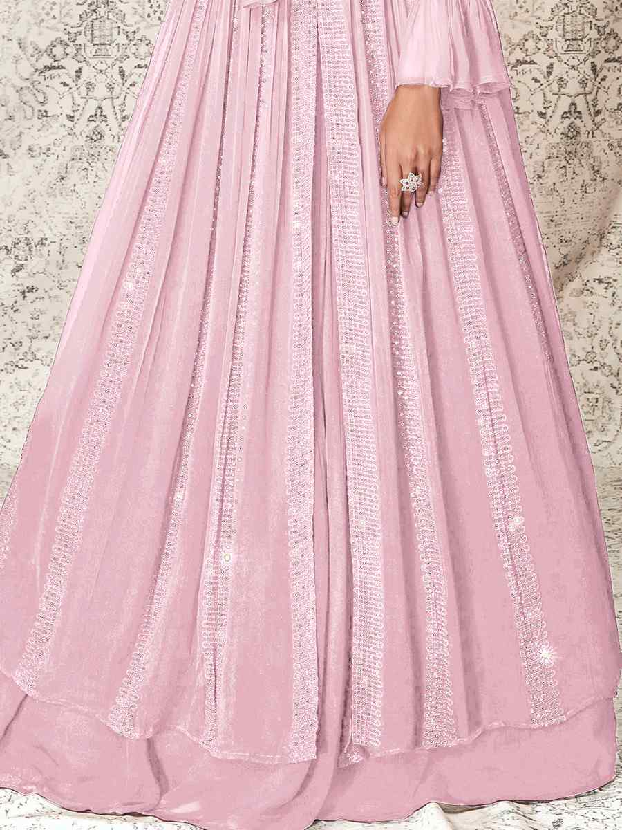 Peach Real Georgette Embroidered Festival Anarkali Salwar Kameez