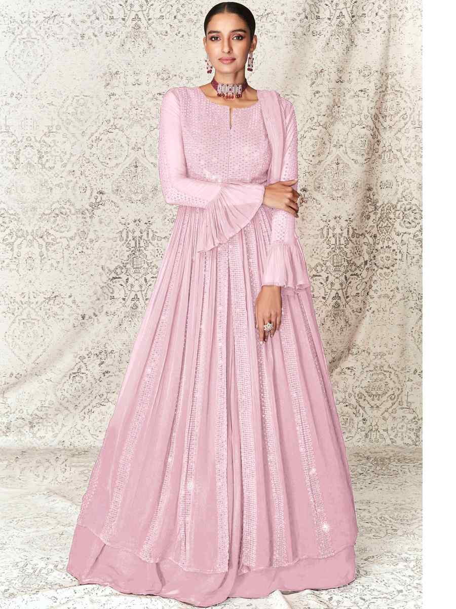 Peach Real Georgette Embroidered Festival Anarkali Salwar Kameez