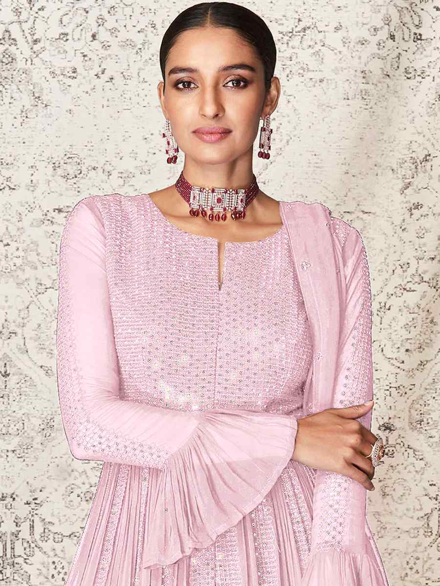 Peach Real Georgette Embroidered Festival Anarkali Salwar Kameez
