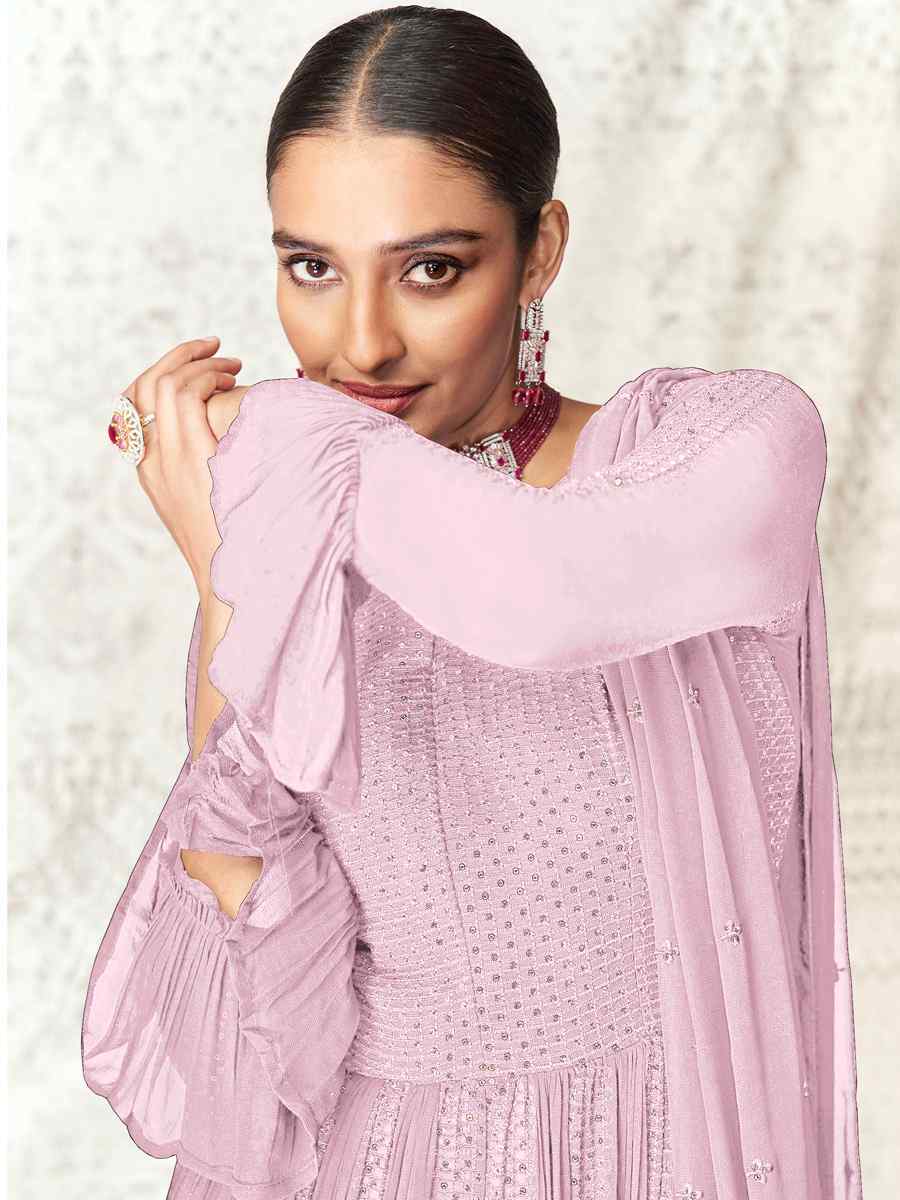 Peach Real Georgette Embroidered Festival Anarkali Salwar Kameez