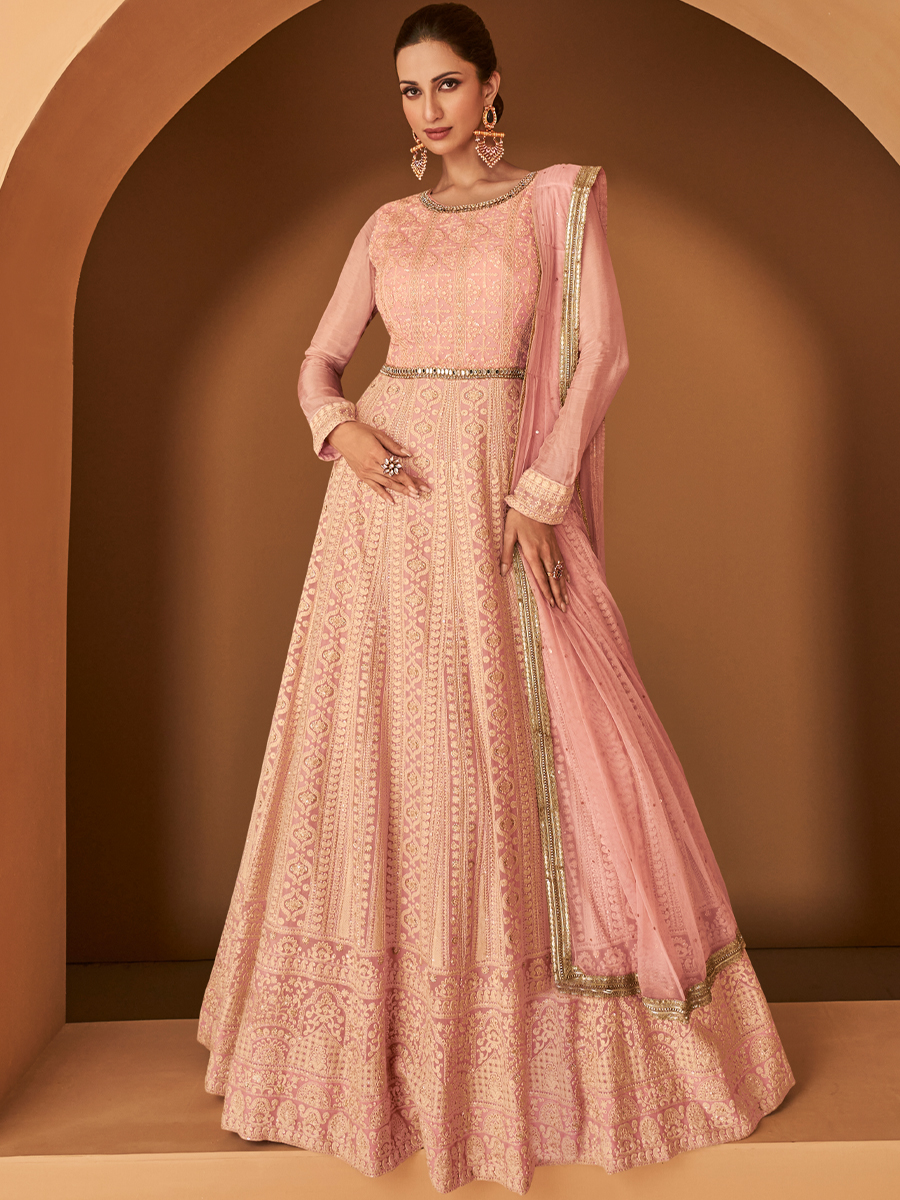 Peach Real Georgette Embroidered Festival Wedding Anarkali Salwar Kameez
