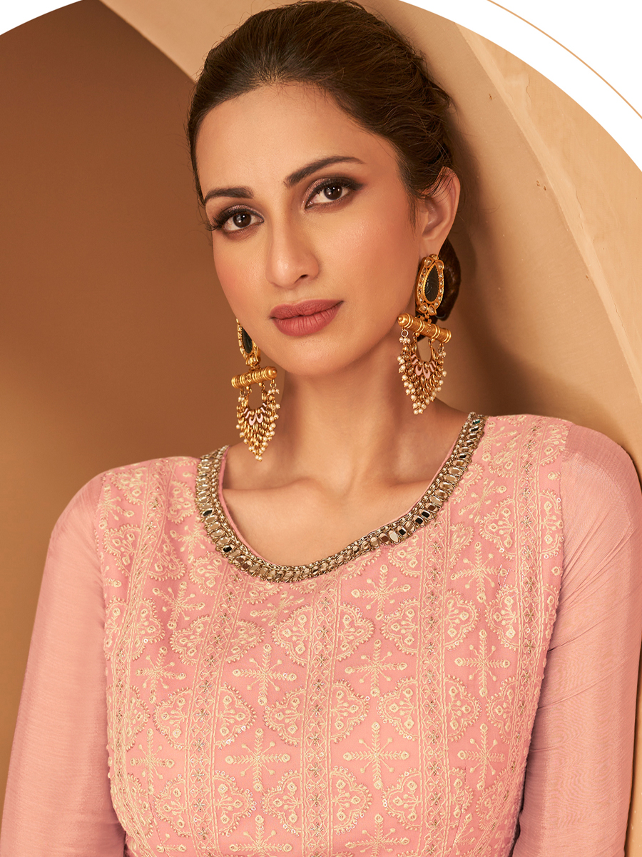 Peach Real Georgette Embroidered Festival Wedding Anarkali Salwar Kameez