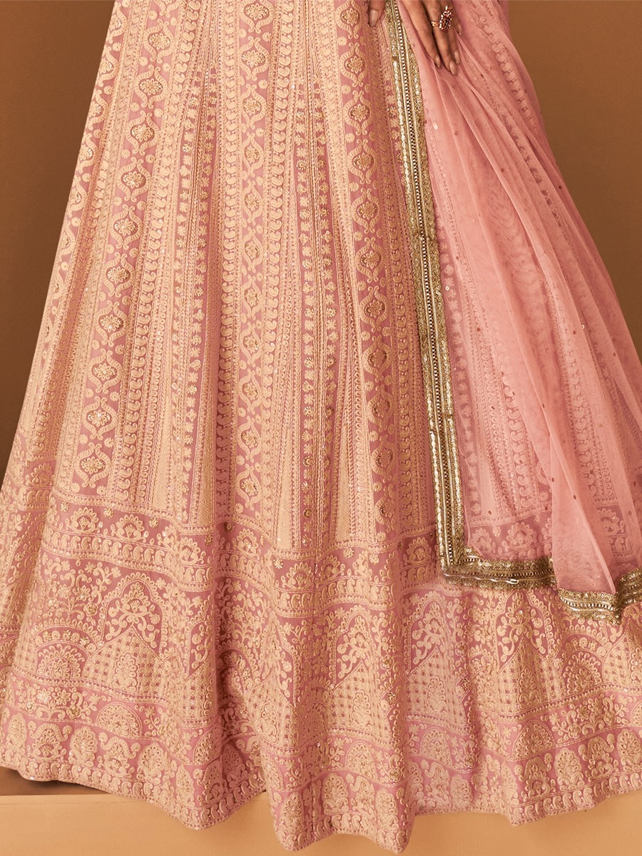 Peach Real Georgette Embroidered Festival Wedding Anarkali Salwar Kameez