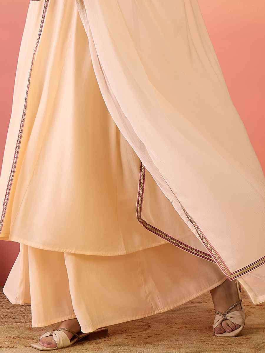 Peach Roman Silk Embroidered Party Wedding Ready Palazzo Pant Salwar Kameez
