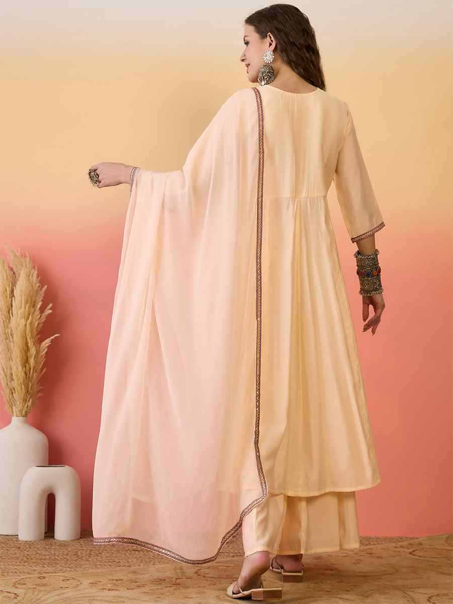 Peach Roman Silk Embroidered Party Wedding Ready Palazzo Pant Salwar Kameez