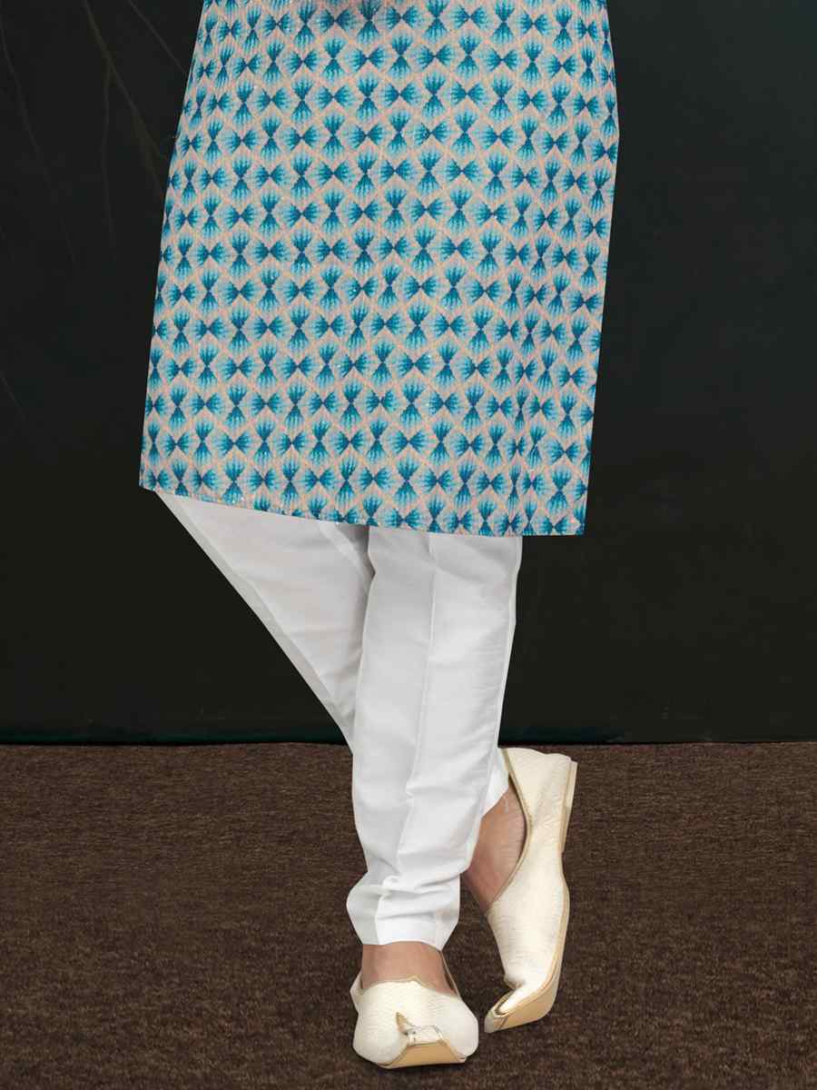 Peach Royan Printed Festival Mehendi Kurta