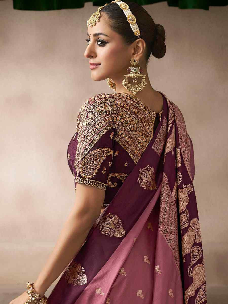 Peach Satin Silk Handwoven Zari Work Traditional Bridal Reception Festival Wedding Fancy Heavy Border Saree