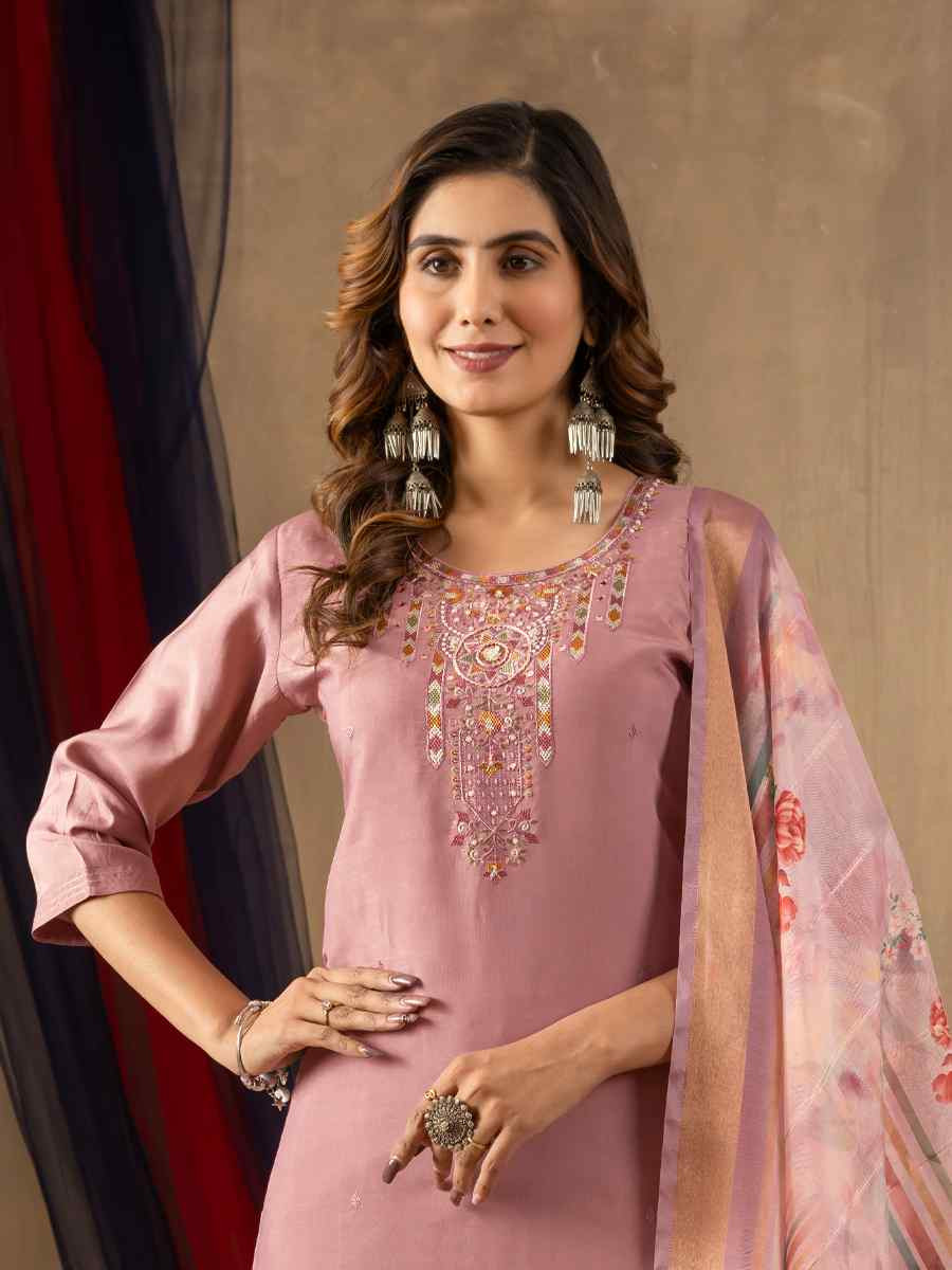 Peach Shimmer Gold Silk Embroidered Party Wedding Ready Pant Salwar Kameez
