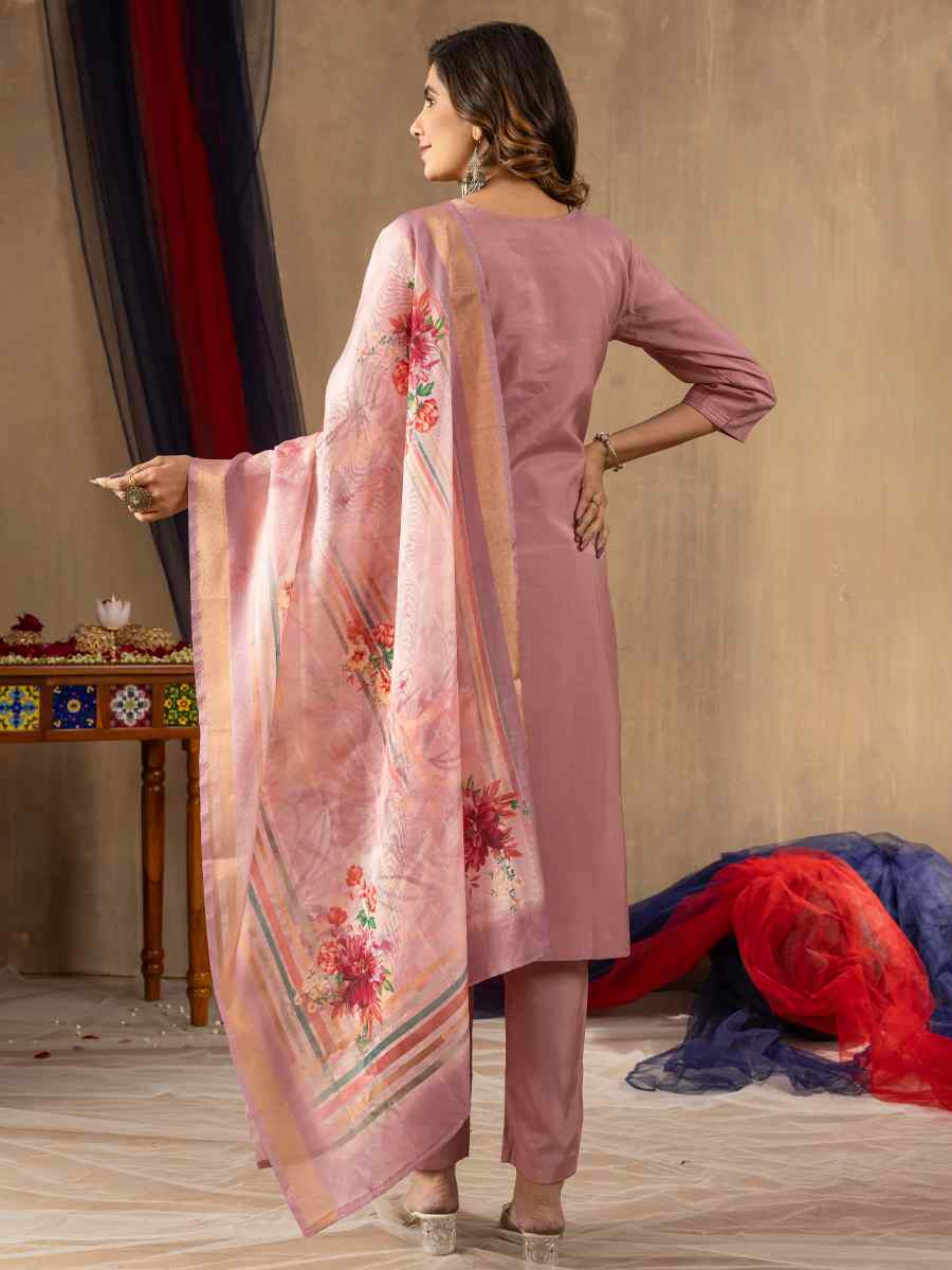 Peach Shimmer Gold Silk Embroidered Party Wedding Ready Pant Salwar Kameez