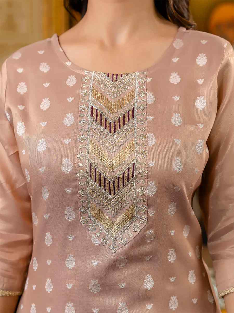 Peach Silk Blend Embroidered Festival Casual Kurti