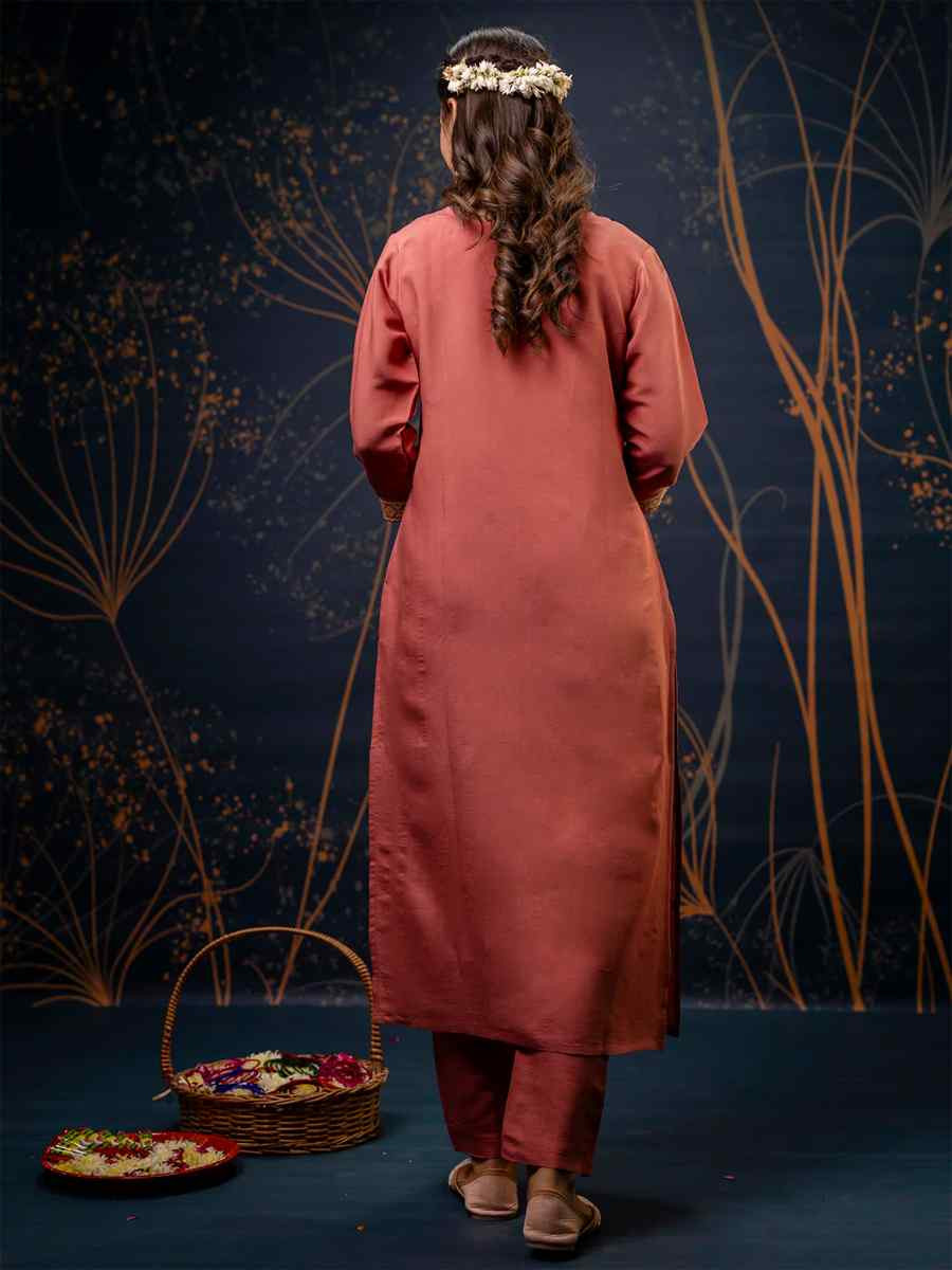 Peach Silk Blend Embroidered Festival Party Ready Pant Salwar Kameez