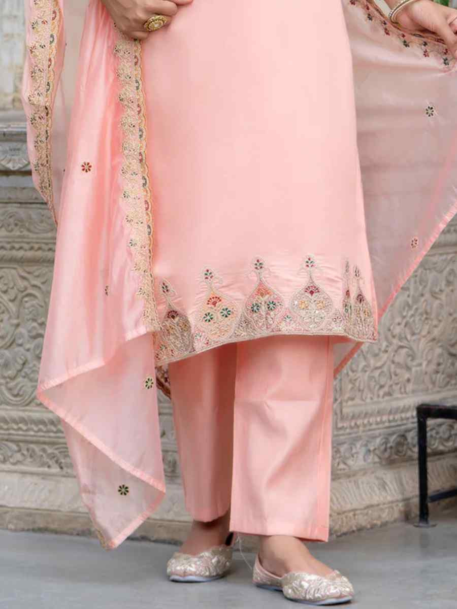 Peach Silk Blend Embroidered Mehendi Wedding Ready Pant Salwar Kameez