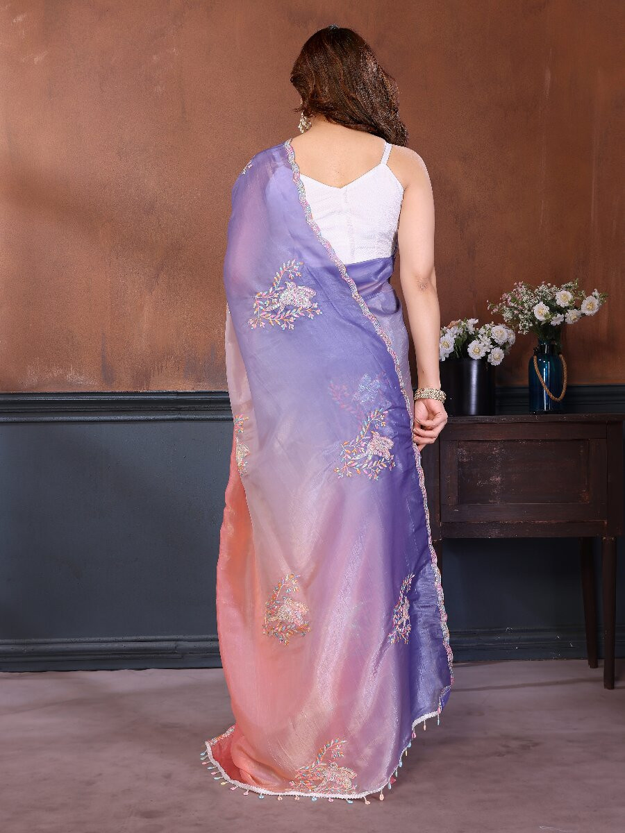 Peach Silk Blend Embroidery Wedding Reception Party Festival Casual Heavy Border Sarees