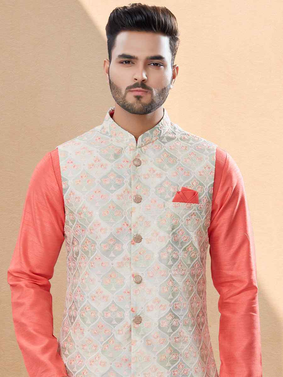 Peach Silk Dupion Woven Festival Party Kurta