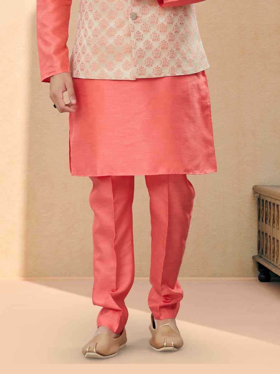 Peach Silk Dupion Woven Festival Party Kurta