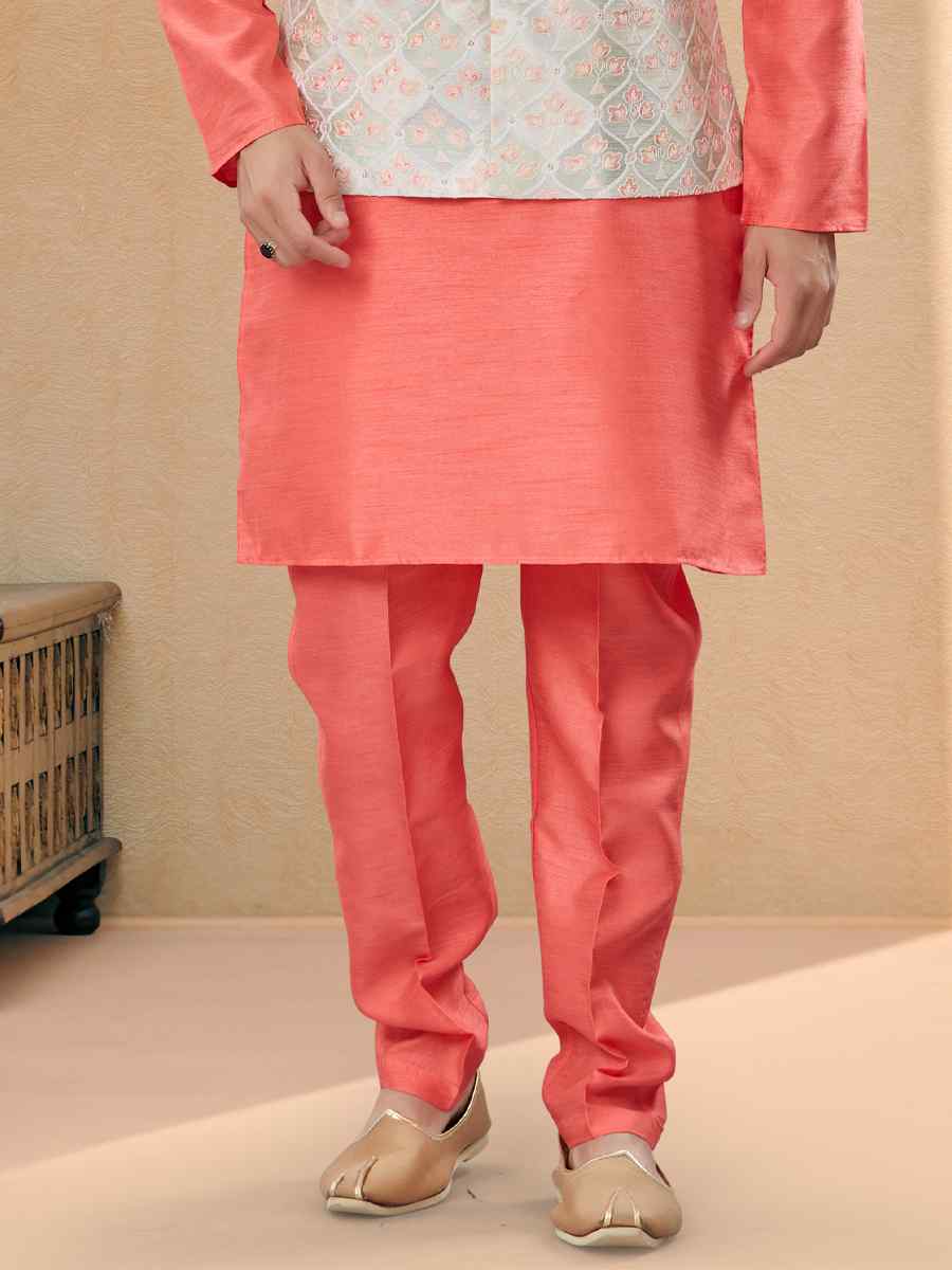 Peach Silk Dupion Woven Festival Party Kurta