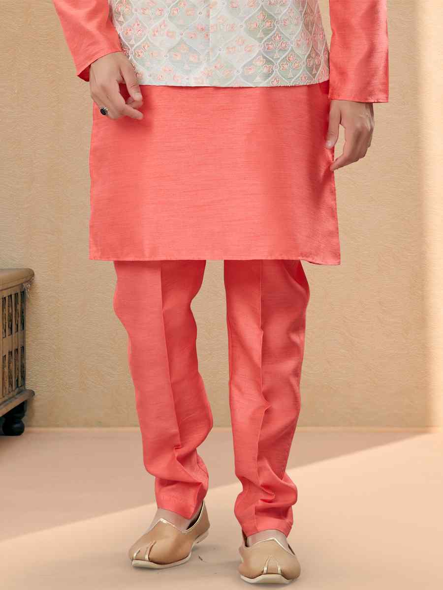 Peach Silk Dupion Woven Festival Party Kurta