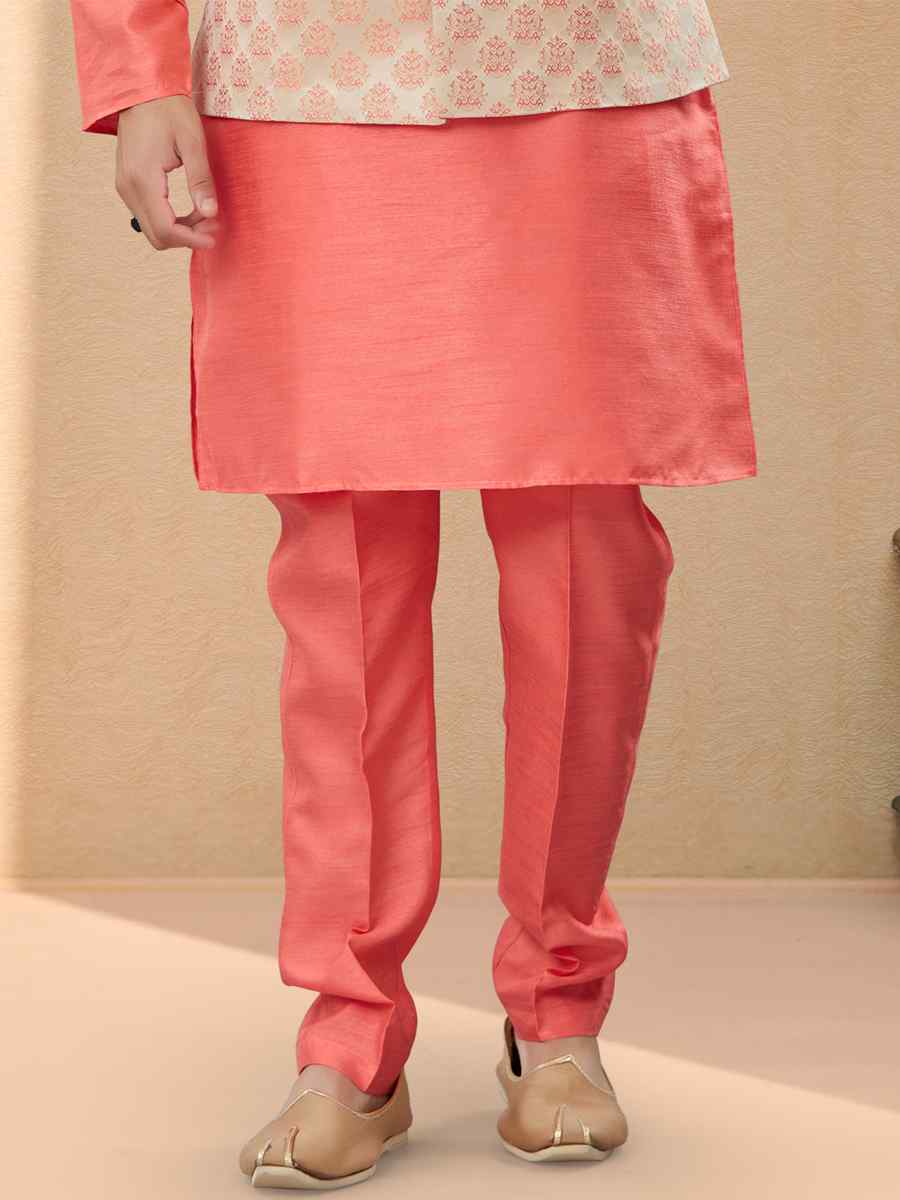 Peach Silk Dupion Woven Festival Party Kurta