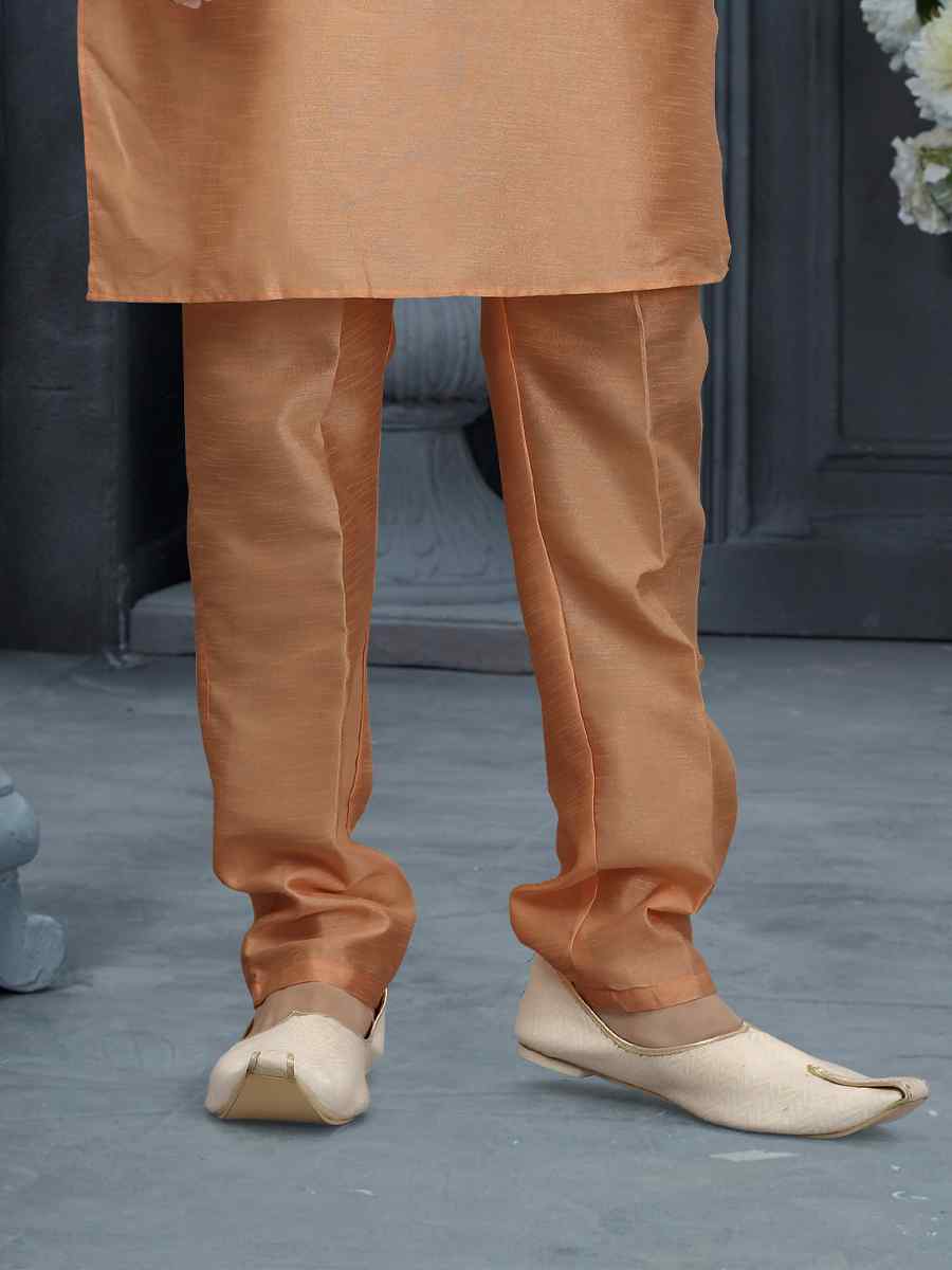 Peach Silk Dupion Woven Festival Wedding Sherwani