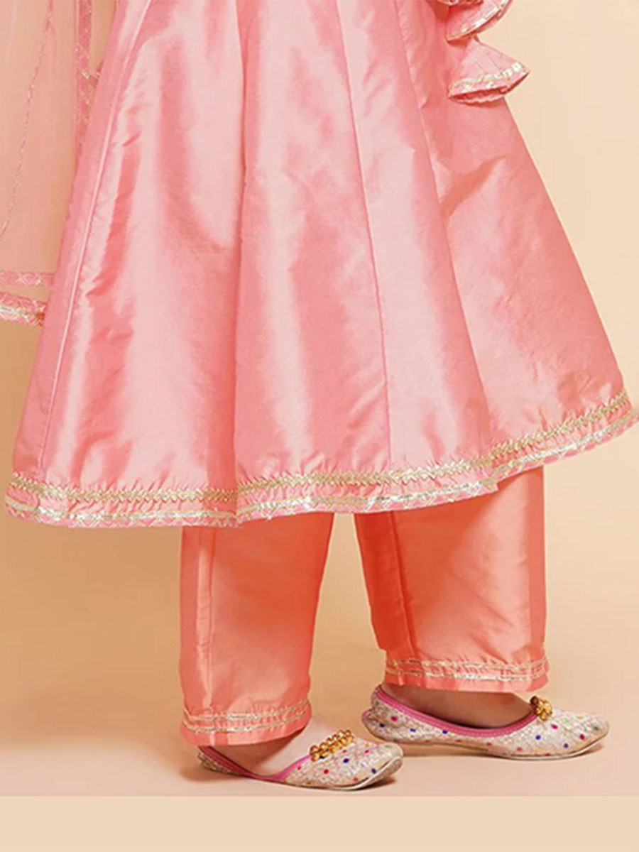 Peach Silk Embroidered Ethnic Casual Festival Party Wedding Salwars Girls Wear