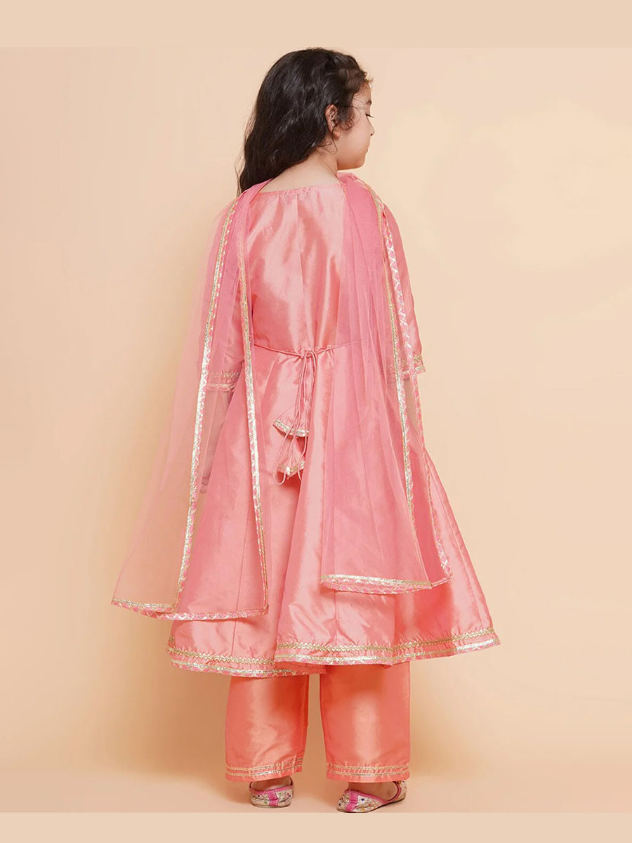 Peach Silk Embroidered Ethnic Casual Festival Party Wedding Salwars Girls Wear