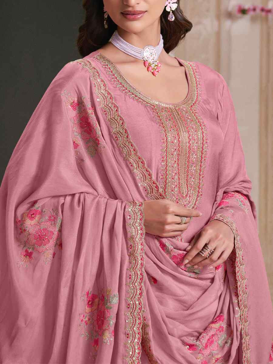 Peach Silk Embroidered Festival Wedding Anarkali Salwar Kameez