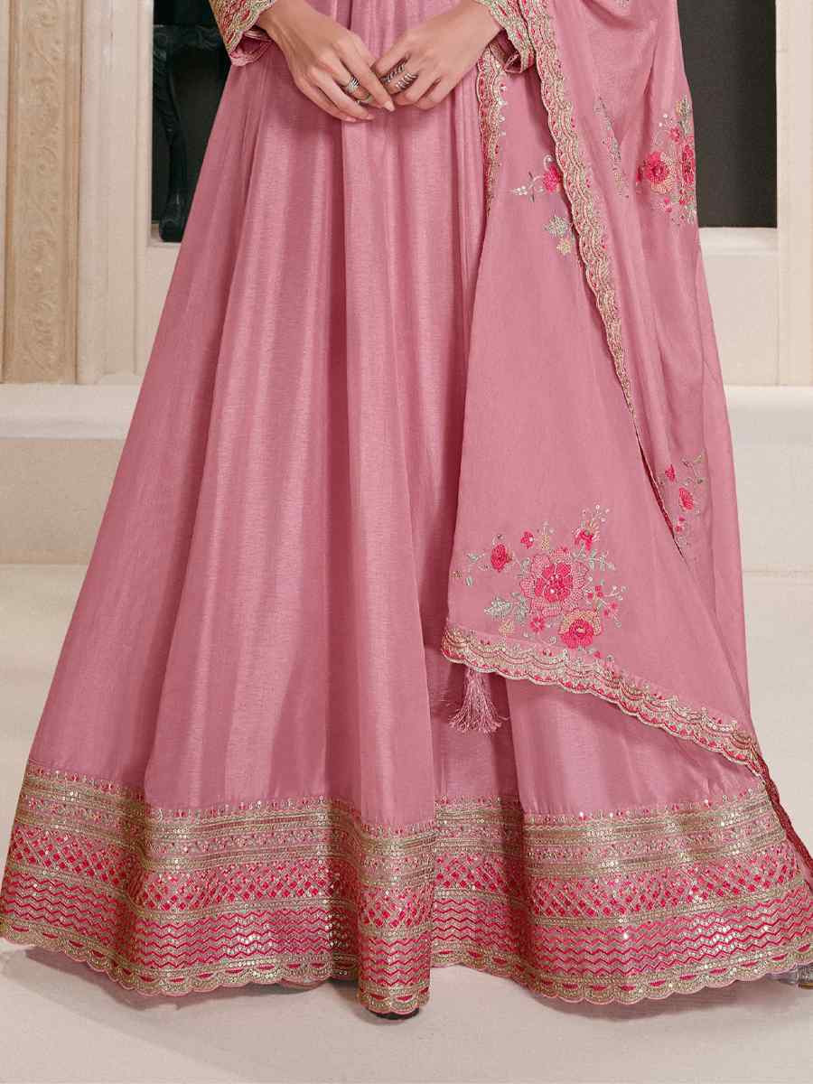 Peach Silk Embroidered Festival Wedding Anarkali Salwar Kameez