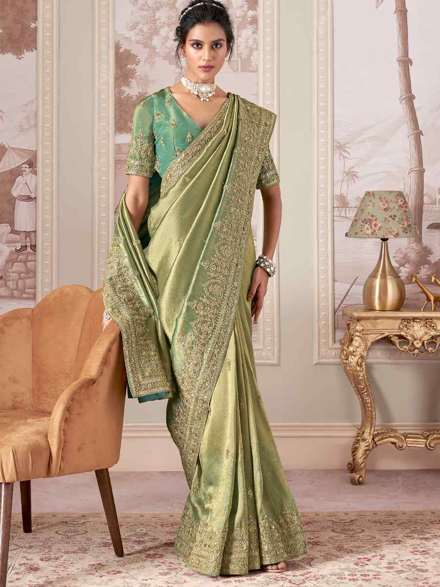 Peach Silk Embroidered Festival Wedding Fancy Heavy Border Saree