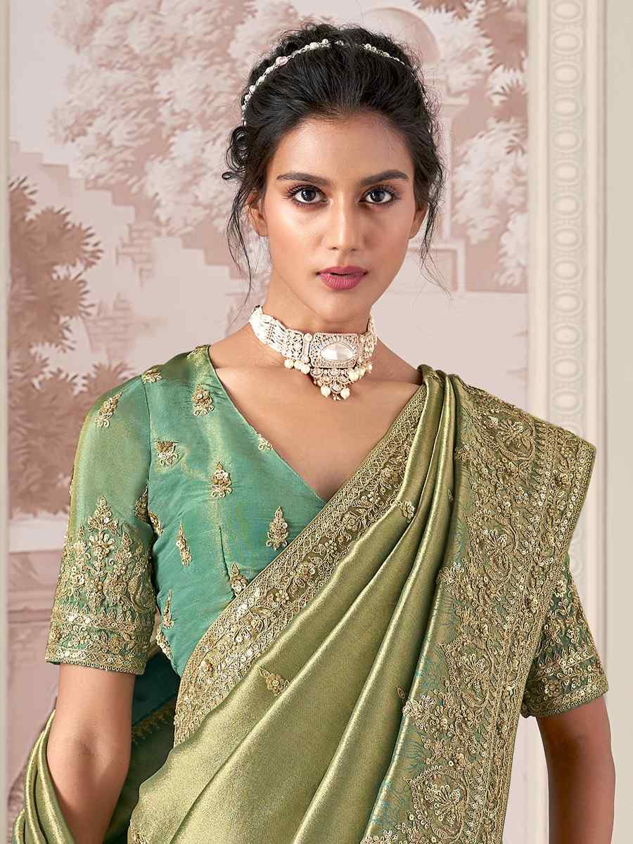 Peach Silk Embroidered Festival Wedding Fancy Heavy Border Saree