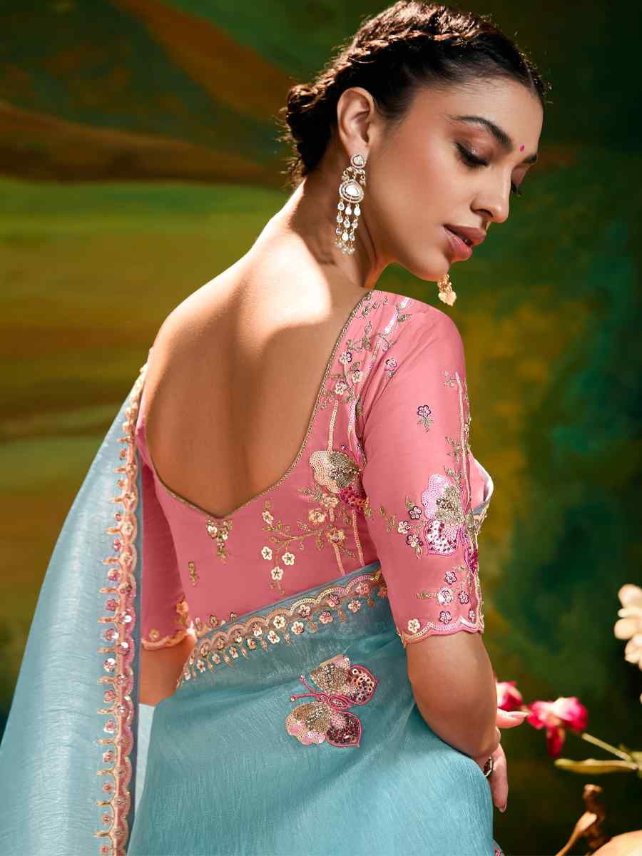 Peach Silk Embroidered Festival Wedding Fancy Heavy Border Saree