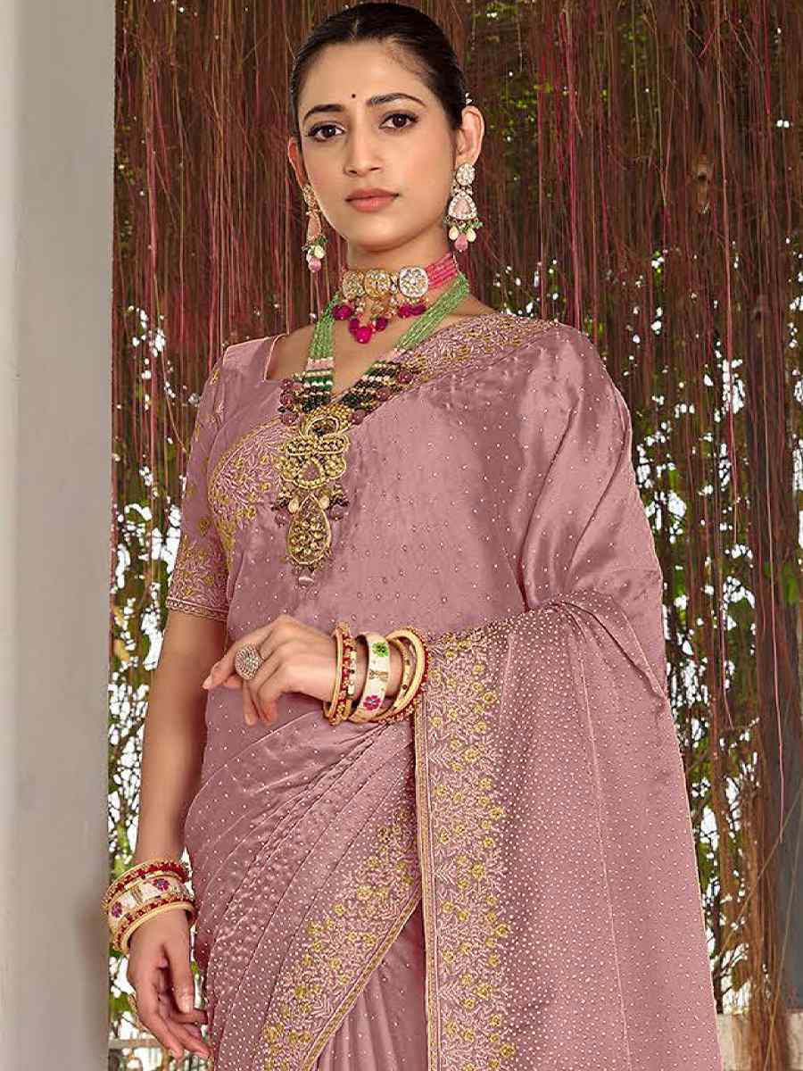 Peach Silk Embroidered Festival Wedding Fancy Heavy Border Saree