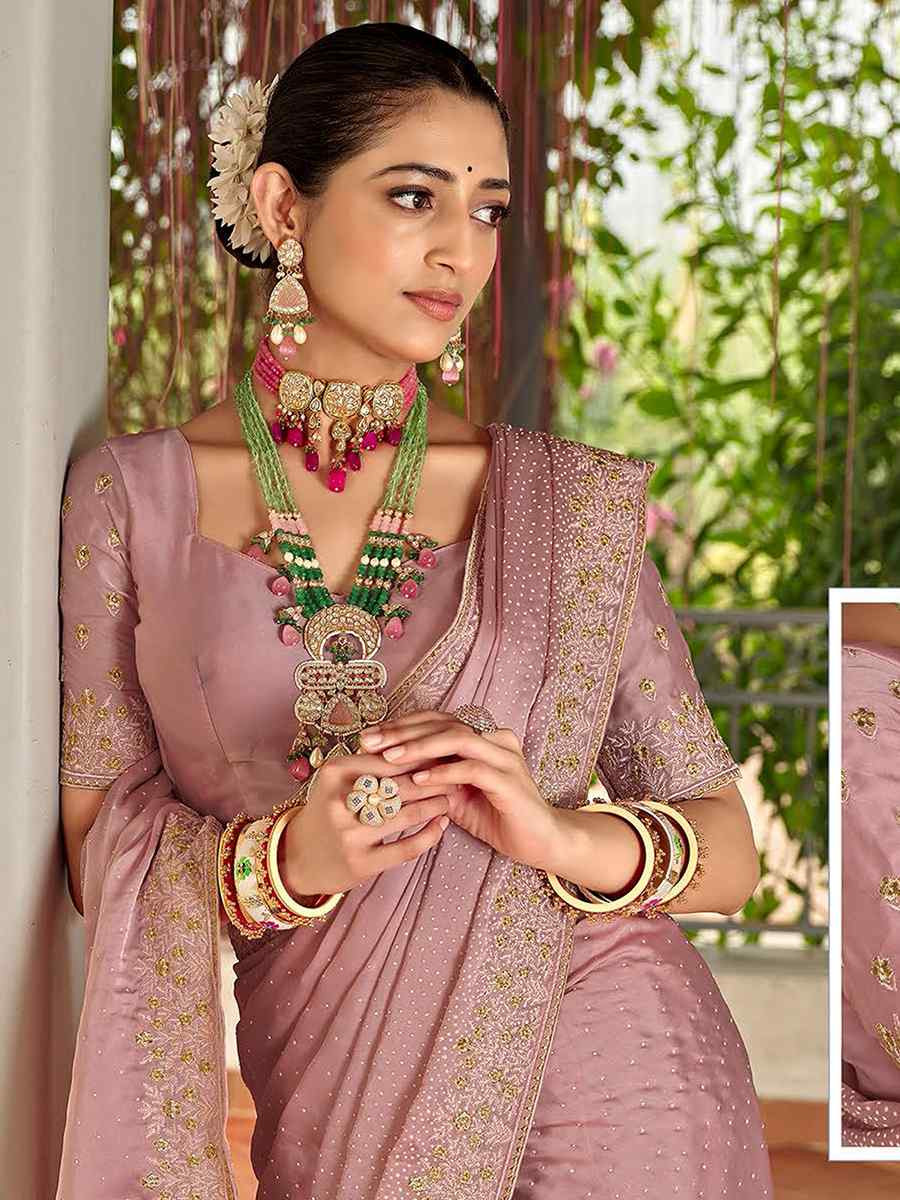 Peach Silk Embroidered Festival Wedding Fancy Heavy Border Saree